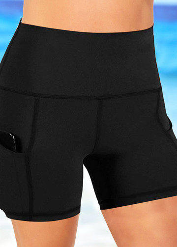 Pocket Detail Plus Size High Waist Swim Shorts
